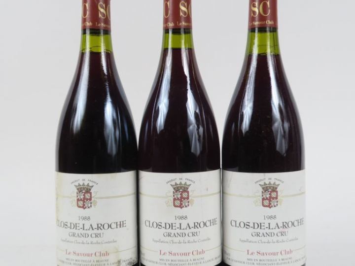 3 BOUTEILLES CLOS DE LA ROCHE GC LE SAVOUR CLUB - 1988