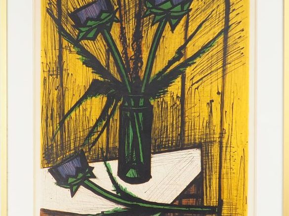Bernard BUFFET. "Fleurs d'artichauts". Lithographie, signée et numérot