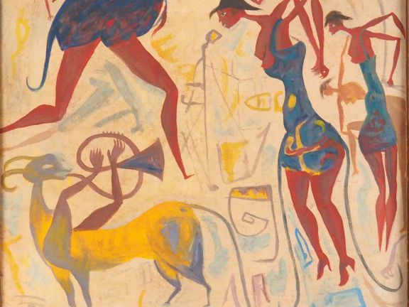 Hamed NADA. "Danseurs" Technique mixte sur isorel, signée en bas à gau