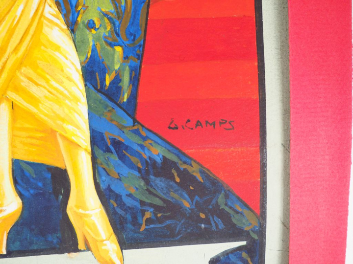 CAMPS. "Elégante des années 30". Aquarelle gouachée  Dim. 47,5 x 31,5 