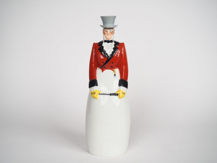 ROBJ.  Bouteille en porcelaine polychrome "Le cochet" Signée : Limoges