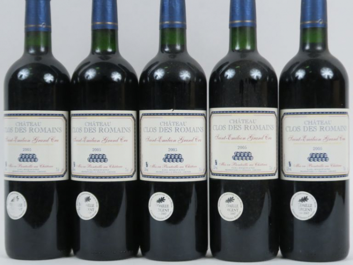 5 BOUTEILLES CHÂTEAU CLOS DES ROMAINS GC ST EMILION - 2005