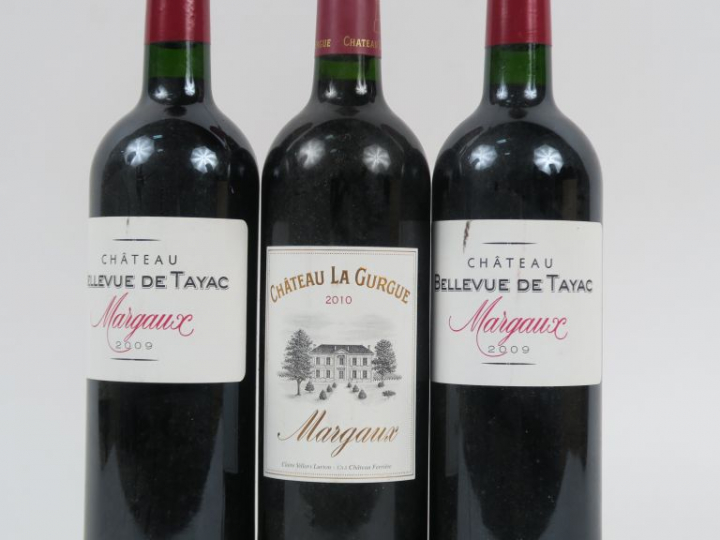 3 BOUTEILLES MARGAUX : 1 CHÂTEAU LA GURGUE 2010 - 2 CHÂTEAU BELLEVUE D