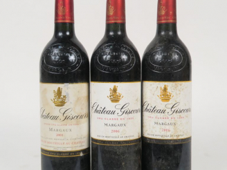 Vente aux enchères 3 BOUTEILLES CHÂTEAU GISCOURS GCC MARGAUX : 1 de 2001 EA/2 de 2006 1 E