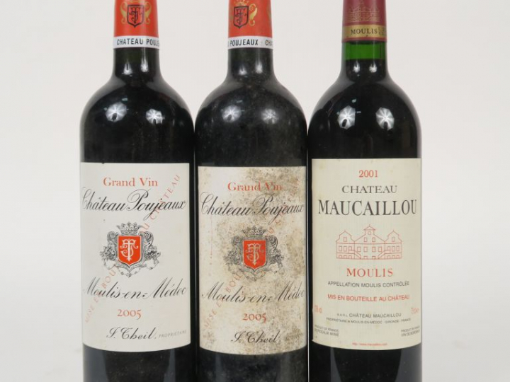 3 BOUTEILLES MOULIS : 2 CHÂTEAU POUJEAUX 2005  1ES - 1 CHÂTEAU MAUCAIL