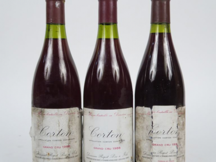 3 BOUTEILLES : 2 CORTON GC RAPET PÈRE ET FILS 1988 2 CM ES - 1 CORTON 