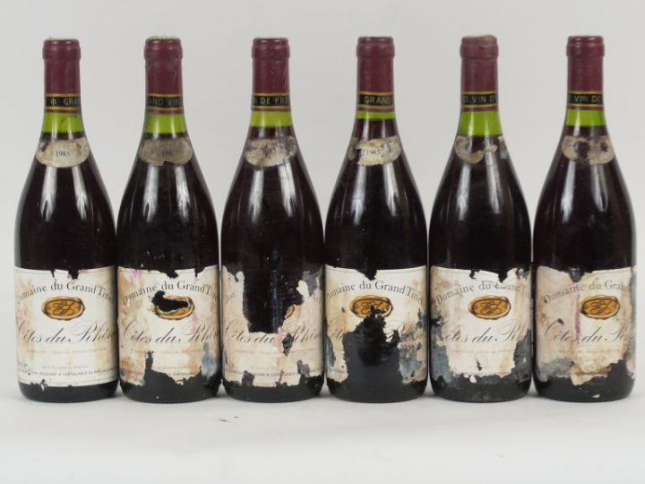 6 BOUTEILLES CÔTES DU RHÔNE DOMAINE DU GRAND TINEL - 1985 - EA