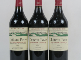 Vente aux enchères 3 BOUTEILLES CHÂTEAU PAVIE 1er GCC ST EMILION - 2001