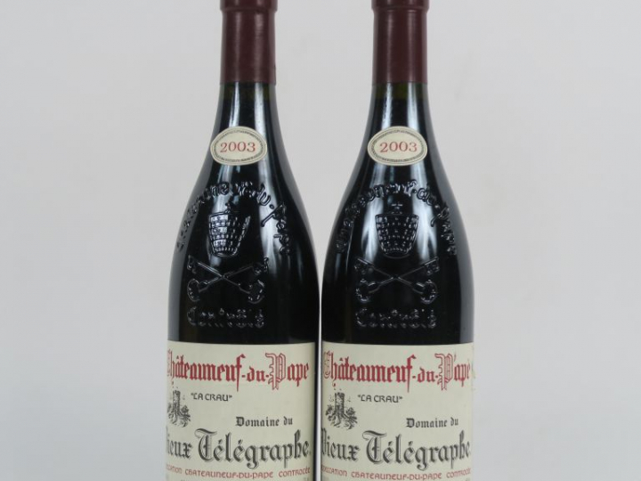 2 BOUTEILLES CHÂTEAUNEUF DU PAPE 'LA CRAU' DOMAINE DU VIEUX TÉLÉGRAPHE