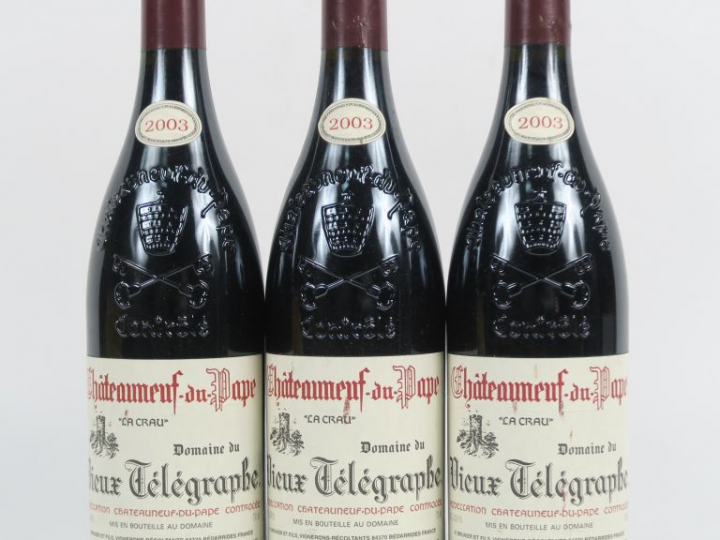 3 BOUTEILLES CHÂTEAUNEUF DU PAPE 'LA CRAU' DOMAINE DU VIEUX TÉLÉGRAPHE