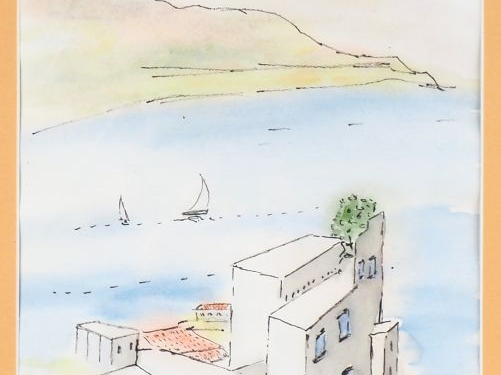 Fernand ROUX. "Vue de bord de mer". Aquarelle, signée en bas à droite.