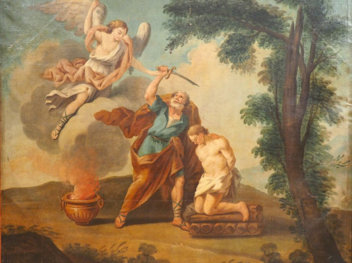 Ecole française XVIIIème. "Le sacrifice d'Isaac". Huile sur toile. Dim