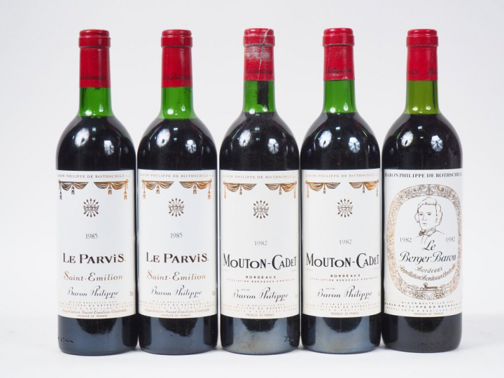 5 BOUTEILLES BARON PHILIPPE DE ROTHSCHILD : 2 MOUTON CADET BORDEAUX  1