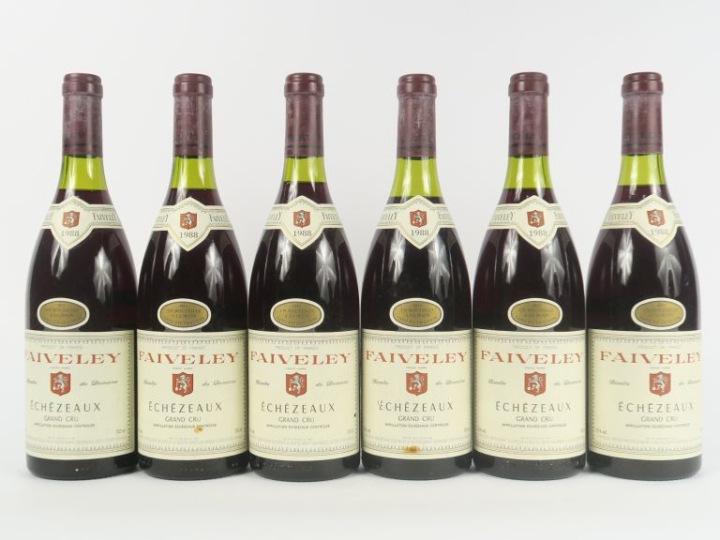6 BOUTEILLES ECHEZEAUX GC FAIVELEY - 1988 - PAPIERS DE SOIE