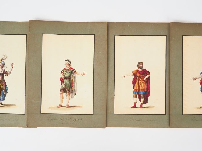 Ecole française XIXème. "personnages de l'antiquité". 8 aquarelles. Di
