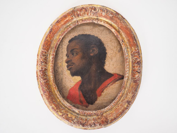 Ecole française XIXème. "portrait de nubien" Huile sur papier. Dim. 19