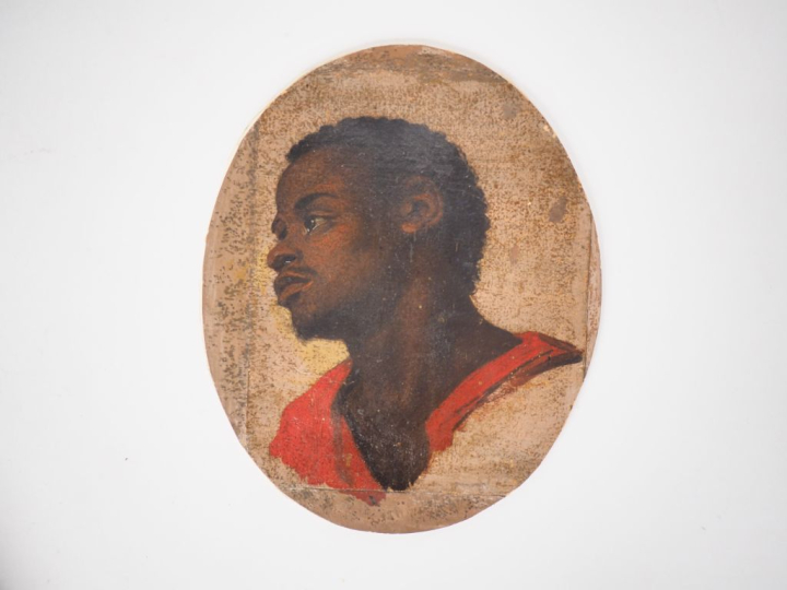 Ecole française XIXème. "portrait de nubien" Huile sur papier. Dim. 19