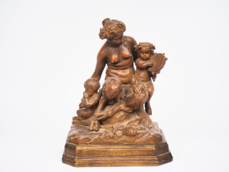Vente aux enchères CLODION (d'après). Groupe en terre cuite "la faunesse et les deux faun