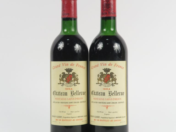2 BOUTEILLES CHÂTEAU BELLEVUE MONTAGNE ST EMILION - 1964 - 1 LB/1 HEP