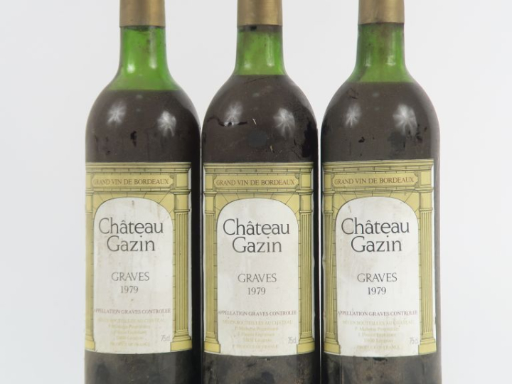 3 BOUTEILLES CHÂTEAU GAZIN GRAVES - 1979 - BG/HEP/MEP
