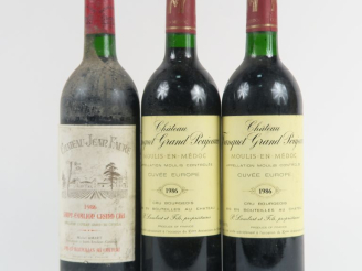 Vente aux enchères 3 BOUTEILLES de 1986 : 1 CHÂTEAU JEAN FAURE ST EMILION GC BS - 2 CHÂTE
