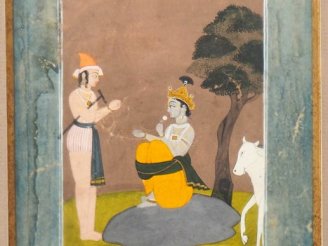 Vente aux enchères Inde du nord, Rajasthan XIXème siècle. "Krishn, l'ascète et la Gopi". 