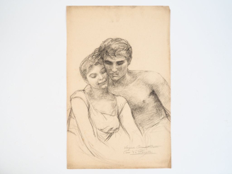 Vente aux enchères Virginie DEMONT-BRETON.  "Etude, pour la famille, couple"  Crayon sur 