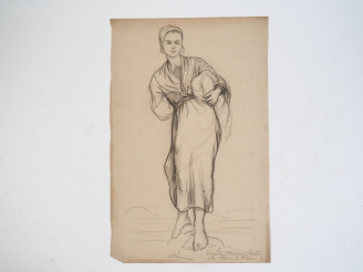 Vente aux enchères Virginie DEMONT-BRETON.  "Femme de pêcheur", 1880 Crayon sur papier. T