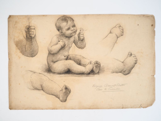 Vente aux enchères Virginie DEMONT-BRETON.  "Le bébé Pissenlit".  Crayon sur papier. Titr
