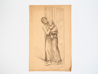 Vente aux enchères Virginie DEMONT-BRETON.  "Maternité, étude pour Le Foyer".  Crayon sur