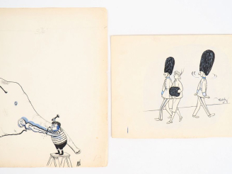 Vente aux enchères MOREZ. Et AMI 2 dessins signés.  Dim. 21 x 27 cm - 32,5 x 25 cm