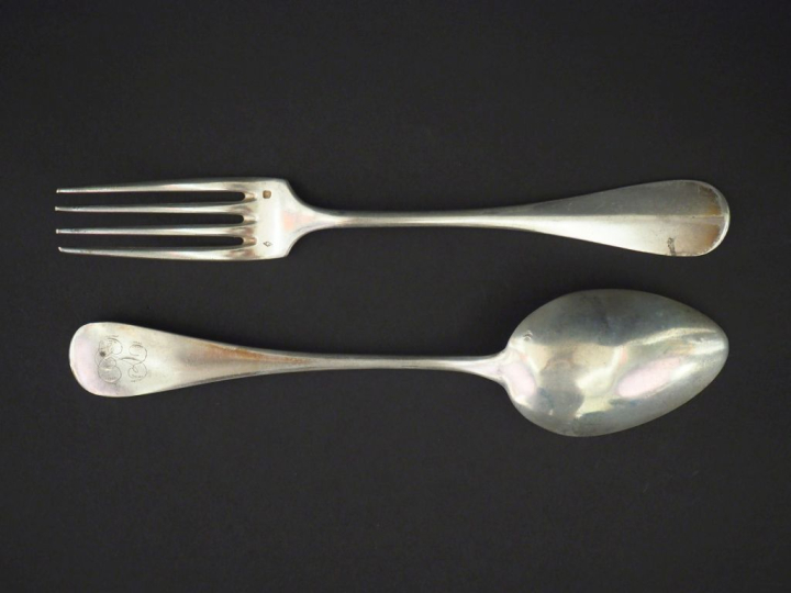 Suite de six grands couverts en argent 925, poinçon Minerve, modèle un