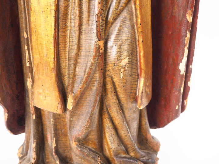 Grande sculpture XVIIIème en bois polychrome" Saint Evêque bénissant".