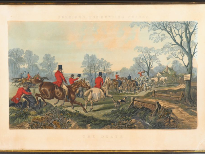 Suite de quatre lithographies anglaises en couleurs fin XIXème, sur le