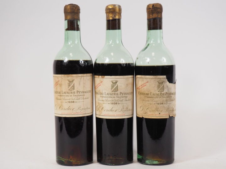 3 BOUTEILLES CHÂTEAU LAFAURIE PEYRAGUEY 1er CC SAUTERNES - 1938 - VIDA