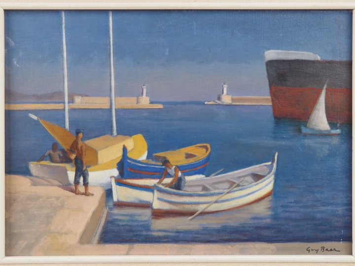 Guy BAER.  "la Ciotat" Huile sur toile, signée en bas à droite Dim. 33
