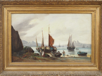 Vente aux enchères A.BUDIN. "marine" Huile sur toile, signée en bas à gauche. Dim. 38,5 x
