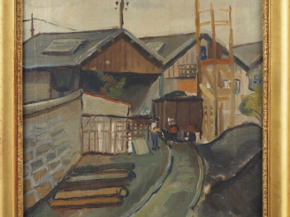Vente aux enchères CORNEILLE.  "Usines" Huile sur toile, signée en haut à droite et datée