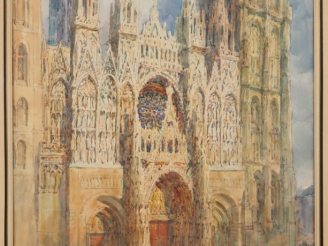 Vente aux enchères Fernand Fortuné TRUFFAUD.  "le parvis de la cathédrale de Rouen" Grand