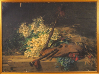 Vente aux enchères Jenny VILLEBESSEYX. "Grande nature morte" Huile sur toile, signée en b