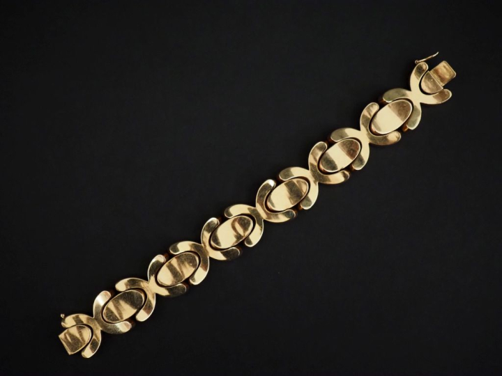 Bracelet tank de style 1940 en or jaune 750, composé de maillons ovale