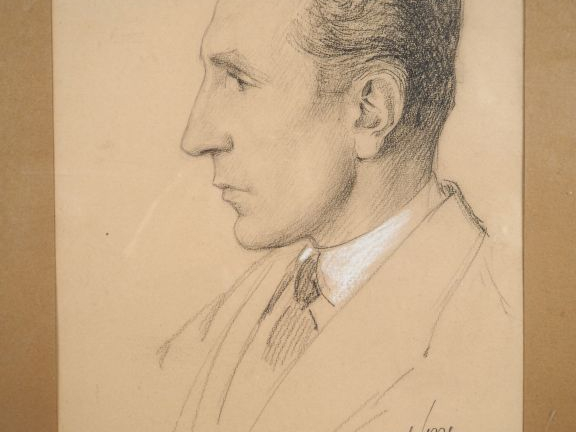 Raoul FERRE. "Portrait de Maurice Bellonte". Dessin, signé en bas à dr