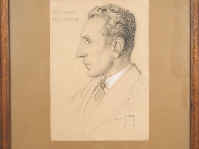 Raoul FERRE. "Portrait de Maurice Bellonte". Dessin, signé en bas à dr