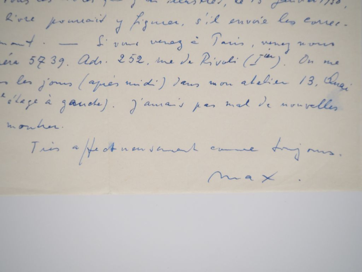 ERNST (M.). LETTRE AUTOGRAPHE signée adressée aux Ducellier. Une page 