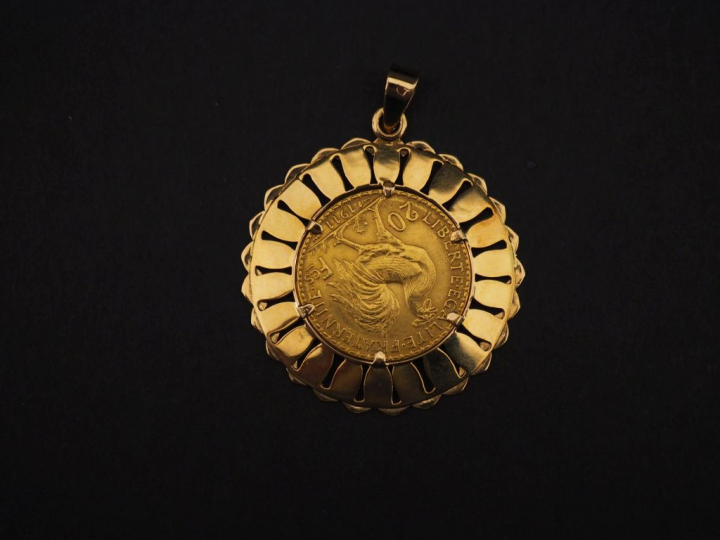Ravissant pendentif en or jaune 750 en forme de fleur, serti en son ce