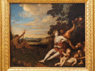 Vente aux enchères Ecole française XVIIIème. "Bacchanale". Huile sur toile. Dim. 78 x 89 