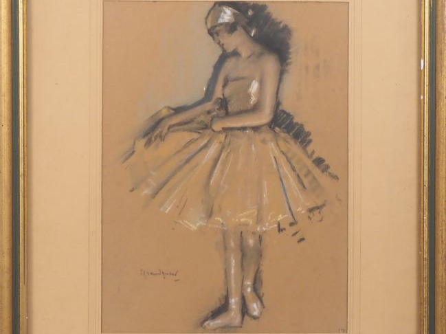 GRANDQUIART. "ballerine"  Pastel, signé en bas à gauche  Dim. 31,5 x 2