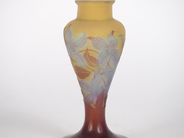 GALLE. Vase balustre en verre à décor gravé en camée et à l'acide de c
