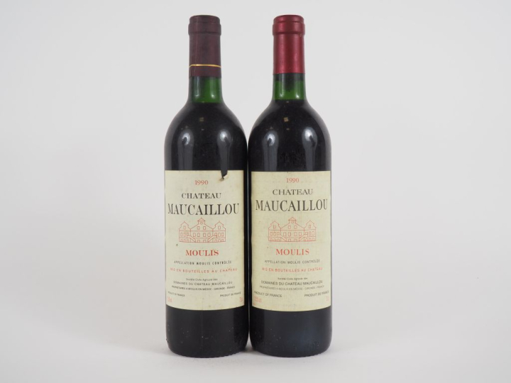 2 BOUTEILLES CHÂTEAU MAUCAILLOU MOULIS - 1990 - BG/1 ELA