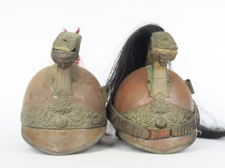 Casque de dragon modèle 1872.  Bombe en fer. Cimier, jugulaires à écai